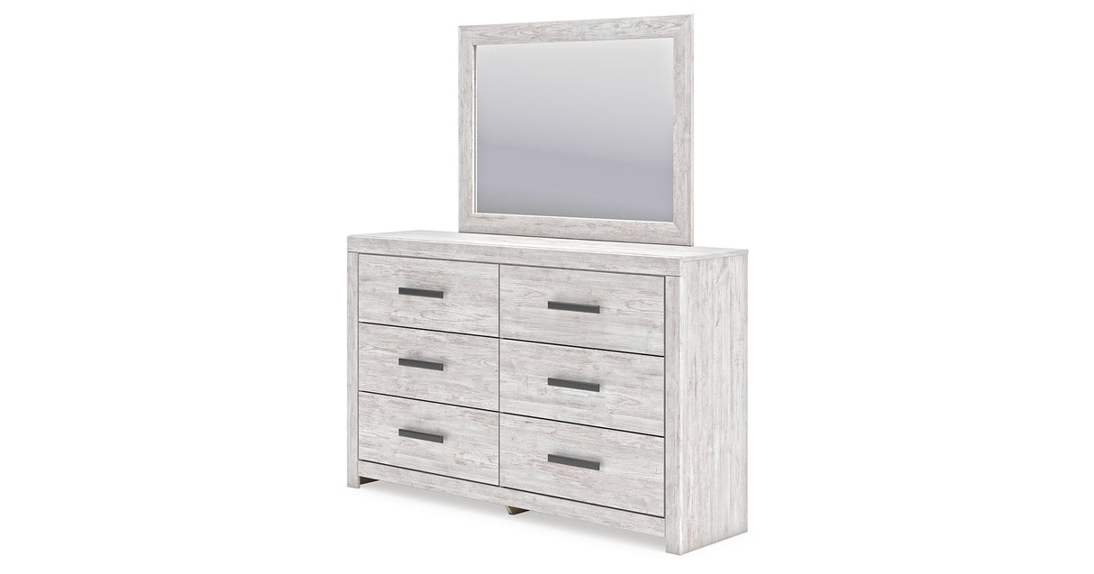 Cayboni King Panel Bed with Mirrored Dresser and 2 Nightstands in Whitewash from Ashley Furniture - Luna Furniture