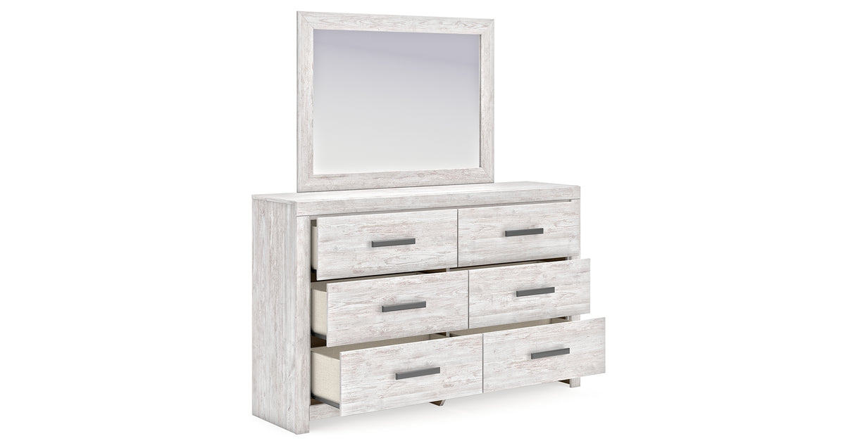 Cayboni Twin Panel Bed with Mirrored Dresser and Chest in Whitewash from Ashley Furniture - Luna Furniture
