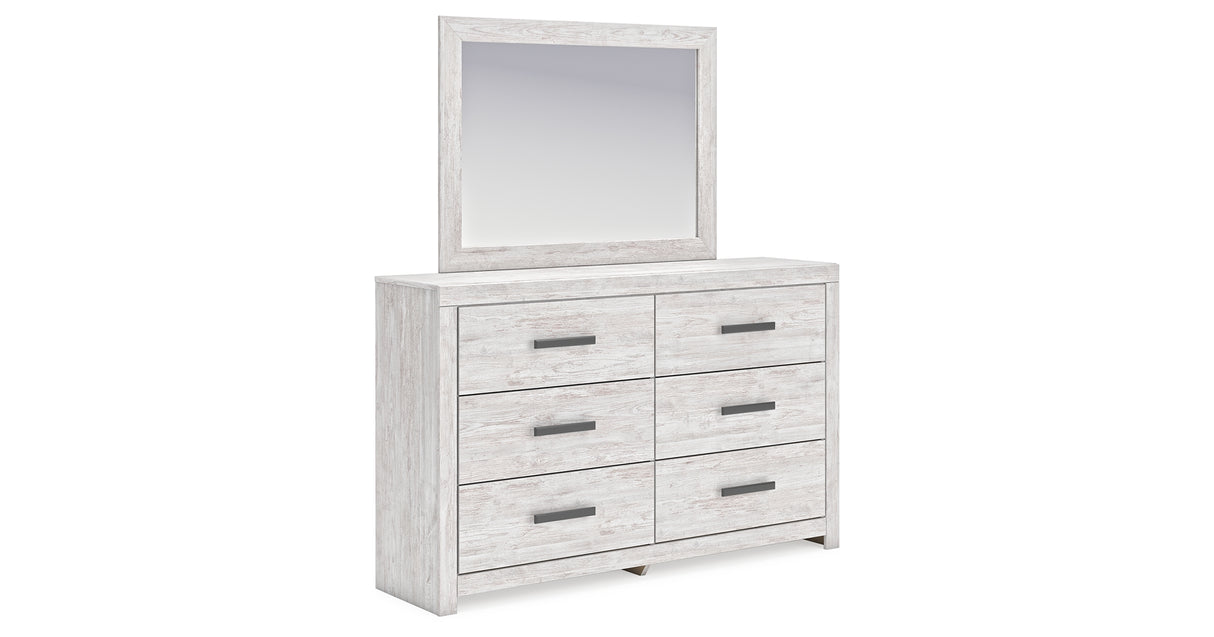 Cayboni Queen Panel Bed with Mirrored Dresser and 2 Nightstands in Whitewash from Ashley Furniture - Luna Furniture