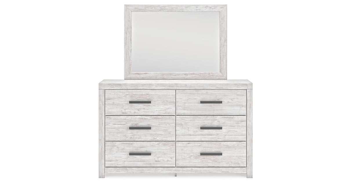 Cayboni King Panel Bed with Mirrored Dresser and 2 Nightstands in Whitewash from Ashley Furniture - Luna Furniture