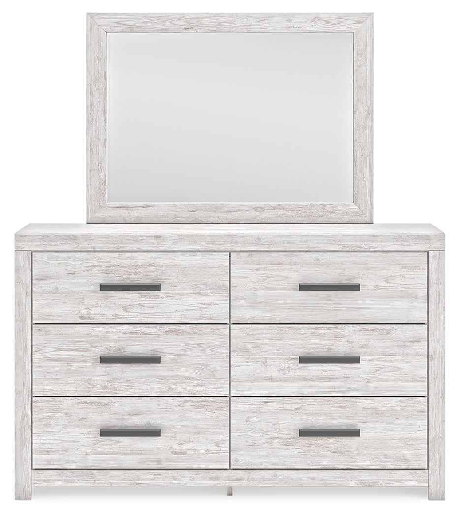 Cayboni Queen Panel Bed with Mirrored Dresser in Whitewash from Ashley Furniture - Luna Furniture