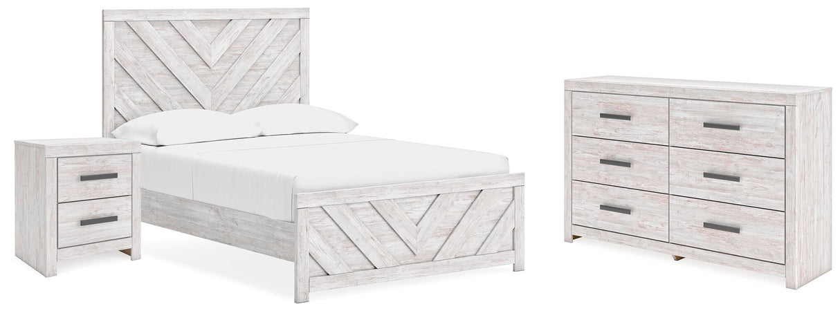 Cayboni Full Panel Bed with Mirrored Dresser in Whitewash from Ashley - Luna Furniture