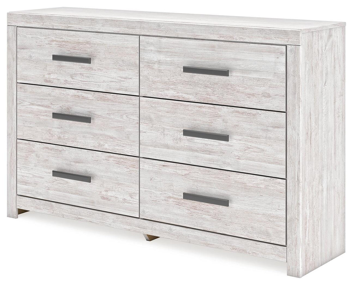 Cayboni Full Panel Bed with Mirrored Dresser in Whitewash from Ashley - Luna Furniture