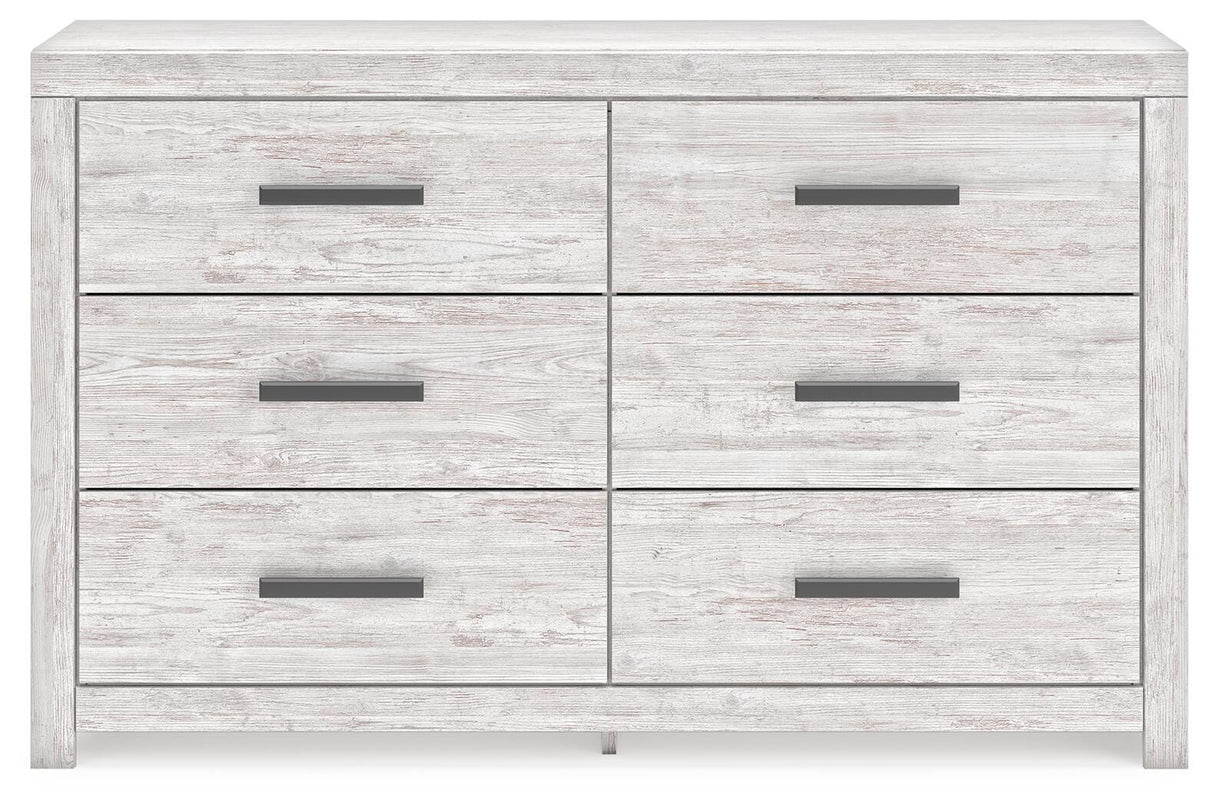 Cayboni Full Panel Bed with Mirrored Dresser in Whitewash from Ashley - Luna Furniture