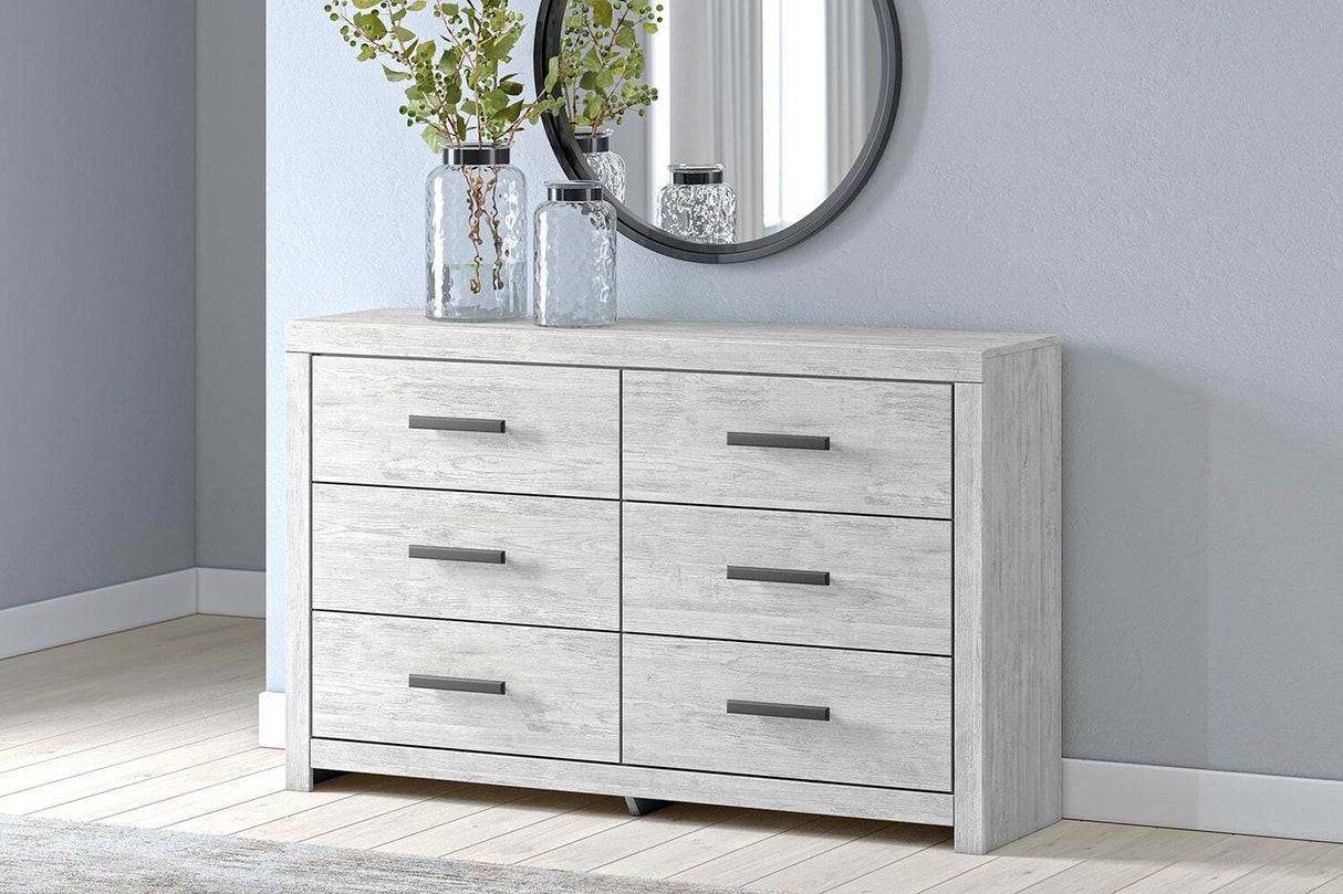 Cayboni Full Panel Bed with Mirrored Dresser in Whitewash from Ashley - Luna Furniture