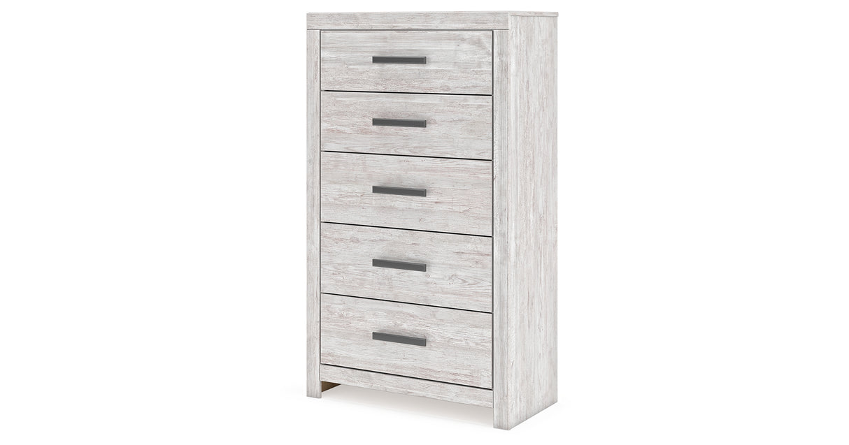 Cayboni King Panel Bed with Mirrored Dresser and Chest in Whitewash from Ashley Furniture - Luna Furniture