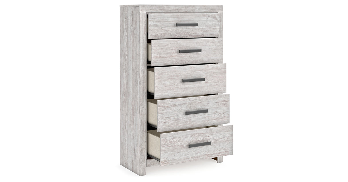 Cayboni Twin Panel Bed with Mirrored Dresser and Chest in Whitewash from Ashley Furniture - Luna Furniture