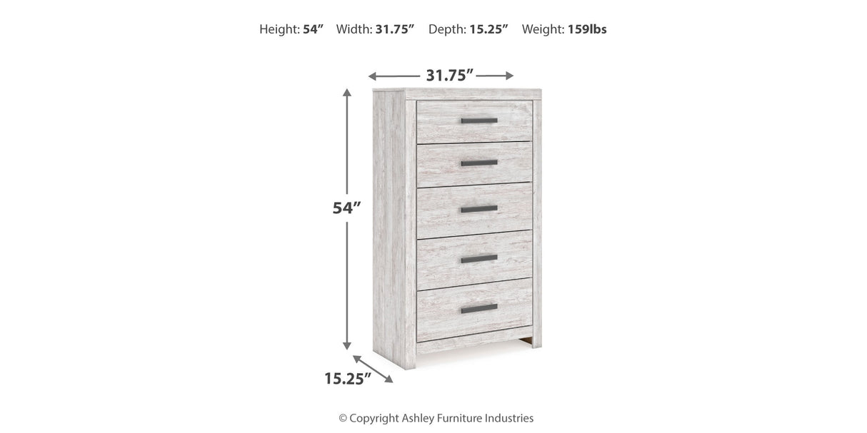 Cayboni King Panel Bed with Mirrored Dresser and Chest in Whitewash from Ashley Furniture - Luna Furniture