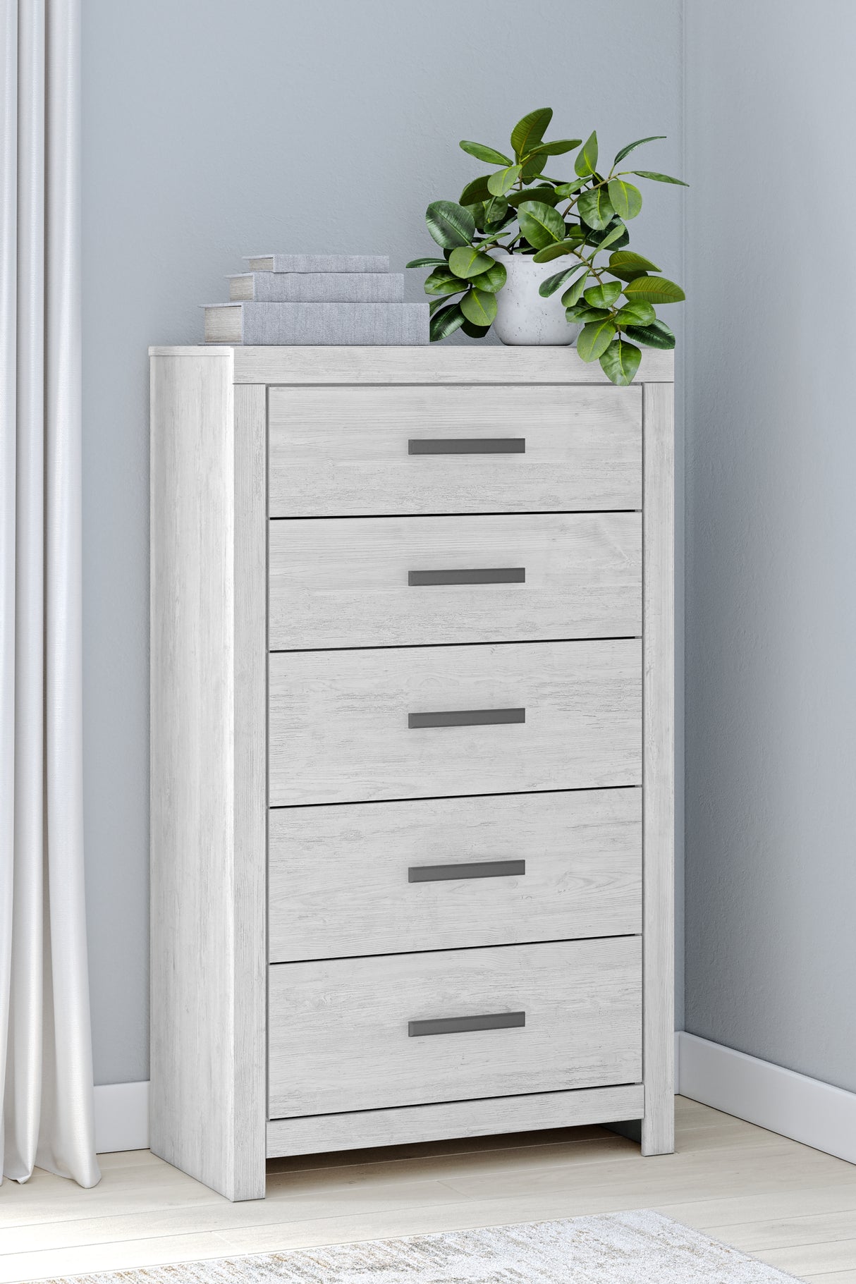 Cayboni Twin Panel Bed with Mirrored Dresser and Chest in Whitewash from Ashley Furniture - Luna Furniture