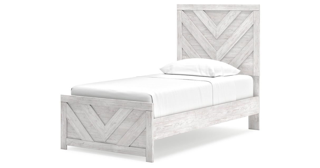 Cayboni Twin Panel Bed with Dresser and 2 Nightstands in Whitewash from Ashley Furniture - Luna Furniture