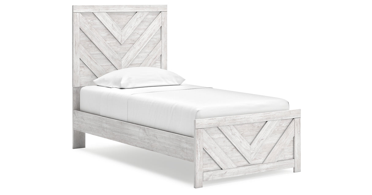 Cayboni Twin Panel Bed with Mirrored Dresser and 2 Nightstands in Whitewash from Ashley Furniture - Luna Furniture