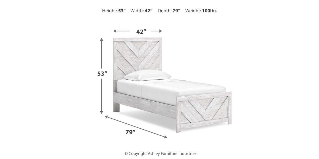 Cayboni Twin Panel Bed with Mirrored Dresser, Chest and Nightstand in Whitewash from Ashley Furniture - Luna Furniture