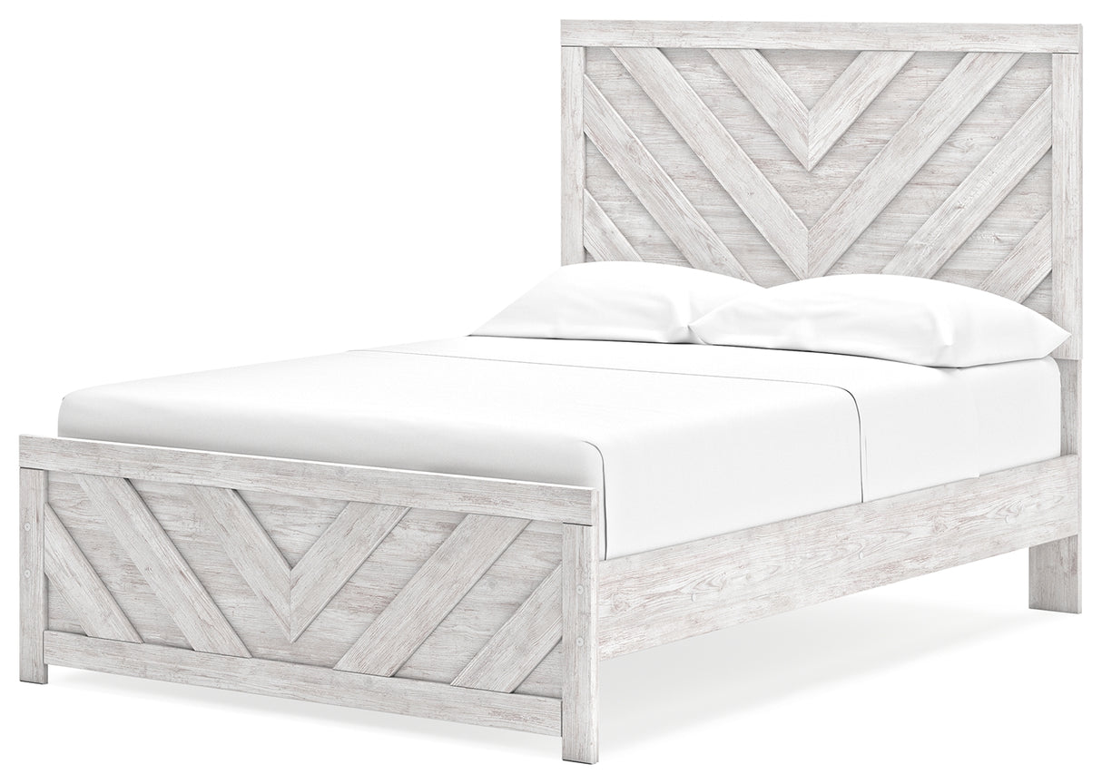 Cayboni Full Panel Bed with Mirrored Dresser in Whitewash from Ashley Furniture - Luna Furniture