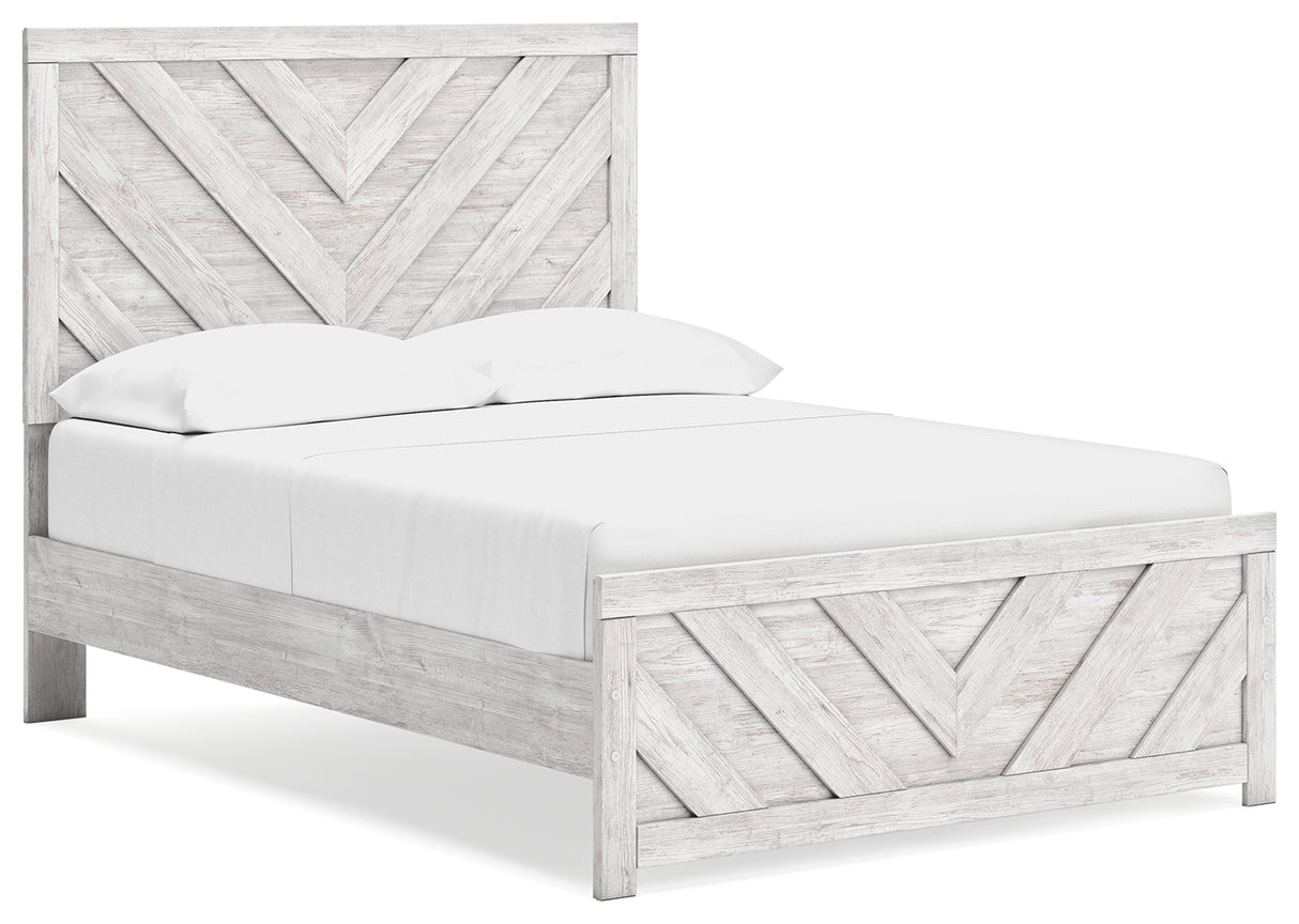 Cayboni Full Panel Bed with Mirrored Dresser in Whitewash from Ashley Furniture - Luna Furniture