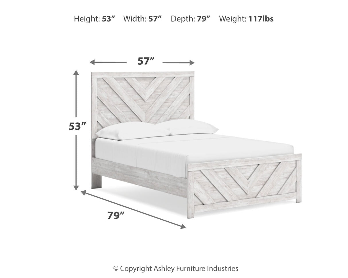 Cayboni Full Panel Bed with Mirrored Dresser in Whitewash from Ashley Furniture - Luna Furniture