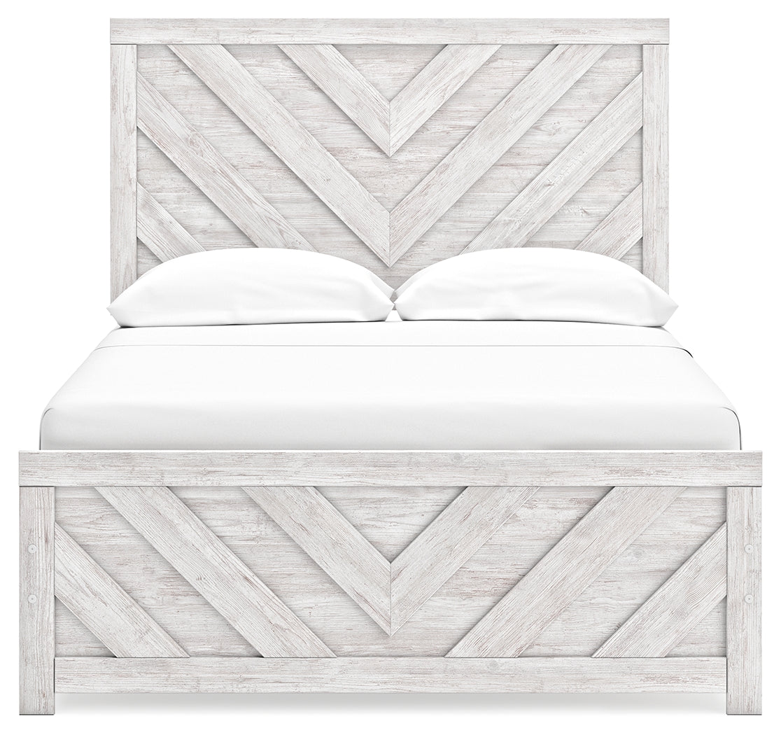 Cayboni Full Panel Bed with Mirrored Dresser in Whitewash from Ashley Furniture - Luna Furniture