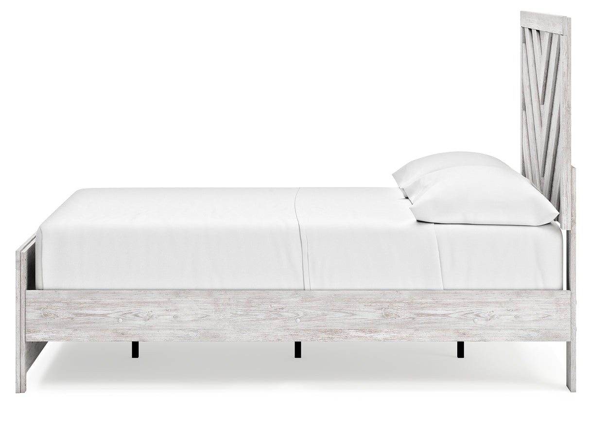 Cayboni Full Panel Bed with Mirrored Dresser in Whitewash from Ashley Furniture - Luna Furniture