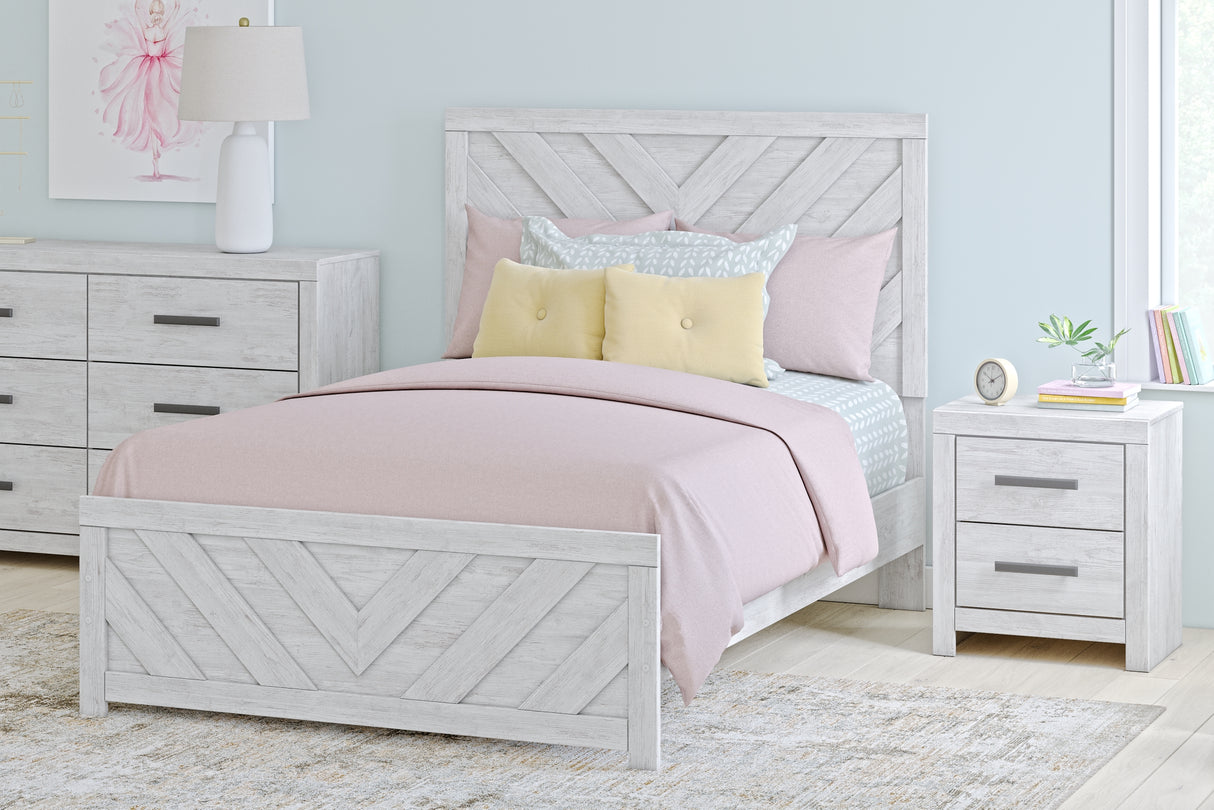 Cayboni Full Panel Bed with Mirrored Dresser and Chest in Whitewash from Ashley Furniture - Luna Furniture