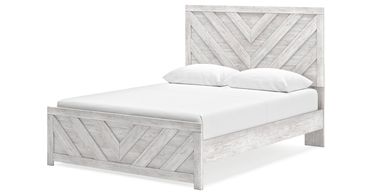 Cayboni Queen Panel Bed with Mirrored Dresser and Chest in Whitewash from Ashley Furniture - Luna Furniture