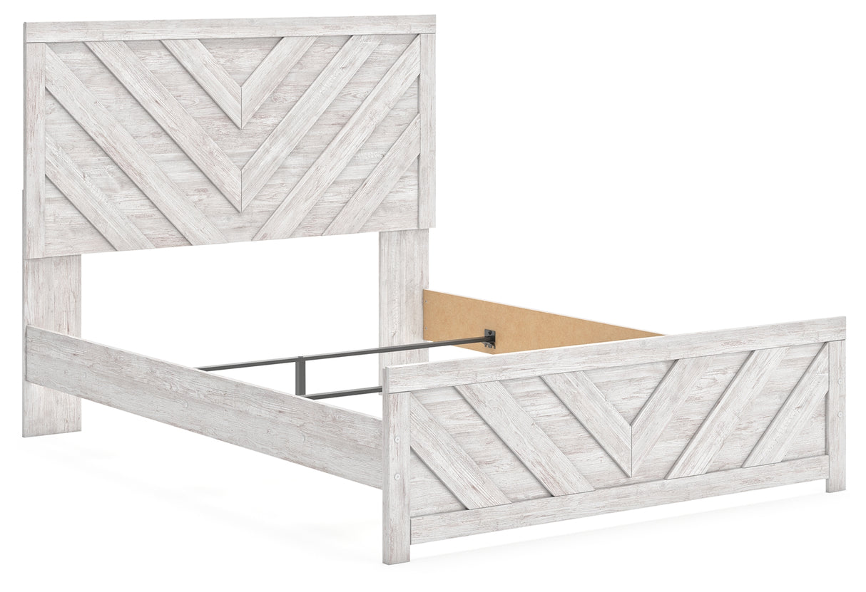 Cayboni Queen Panel Bed with Mirrored Dresser in Whitewash from Ashley Furniture - Luna Furniture