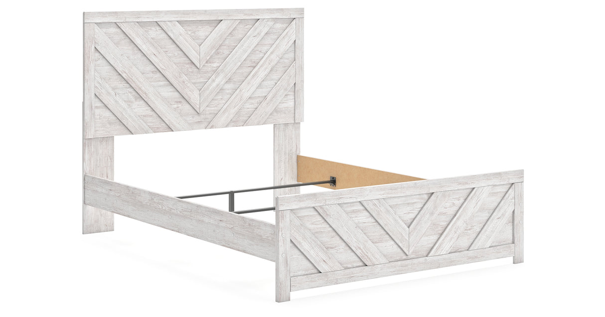 Cayboni Queen Panel Bed with 2 Nightstands in Whitewash from Ashley Furniture - Luna Furniture