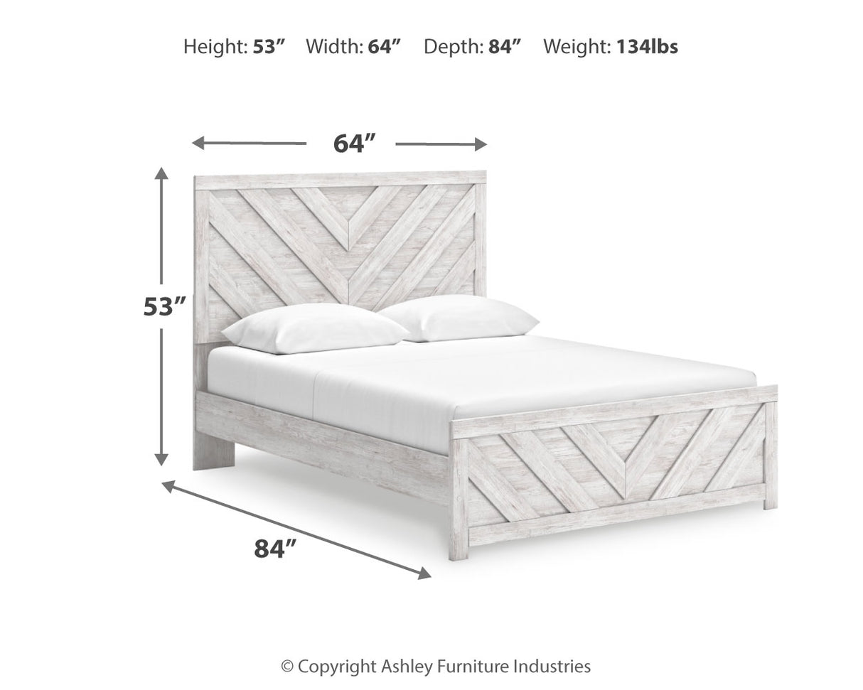 Cayboni Queen Panel Bed with Mirrored Dresser in Whitewash from Ashley Furniture - Luna Furniture