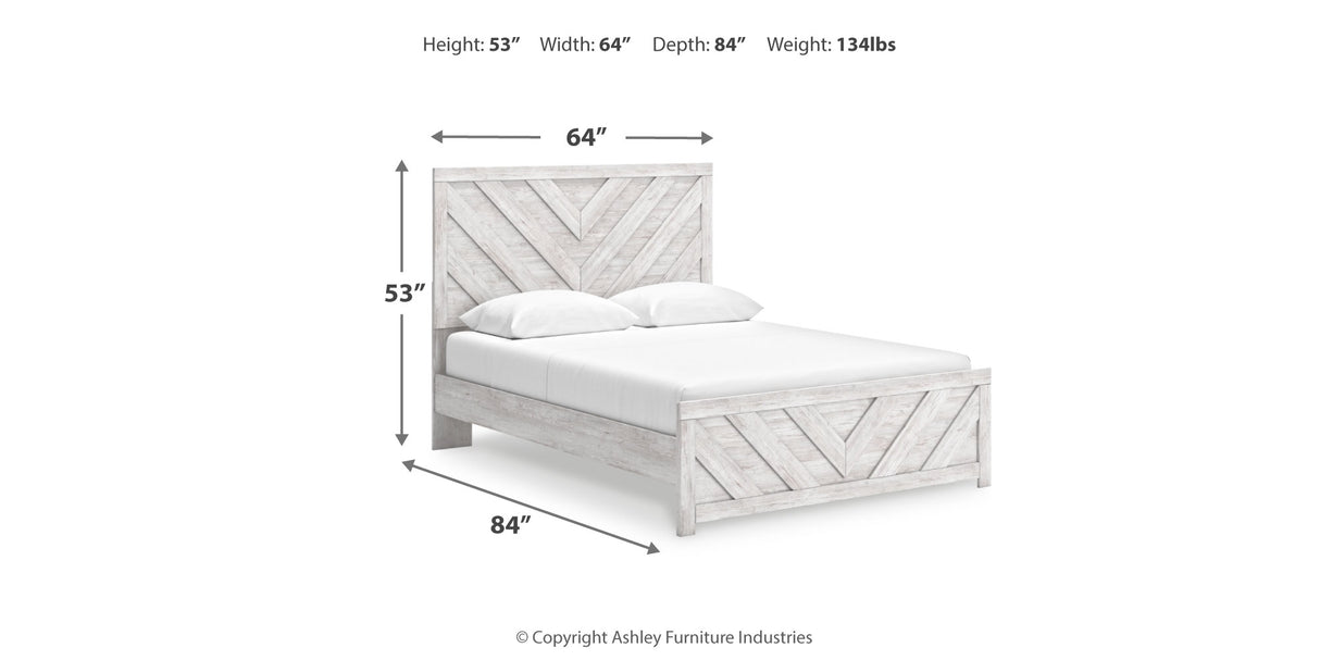 Cayboni Queen Panel Bed with Mirrored Dresser and 2 Nightstands in Whitewash from Ashley Furniture - Luna Furniture