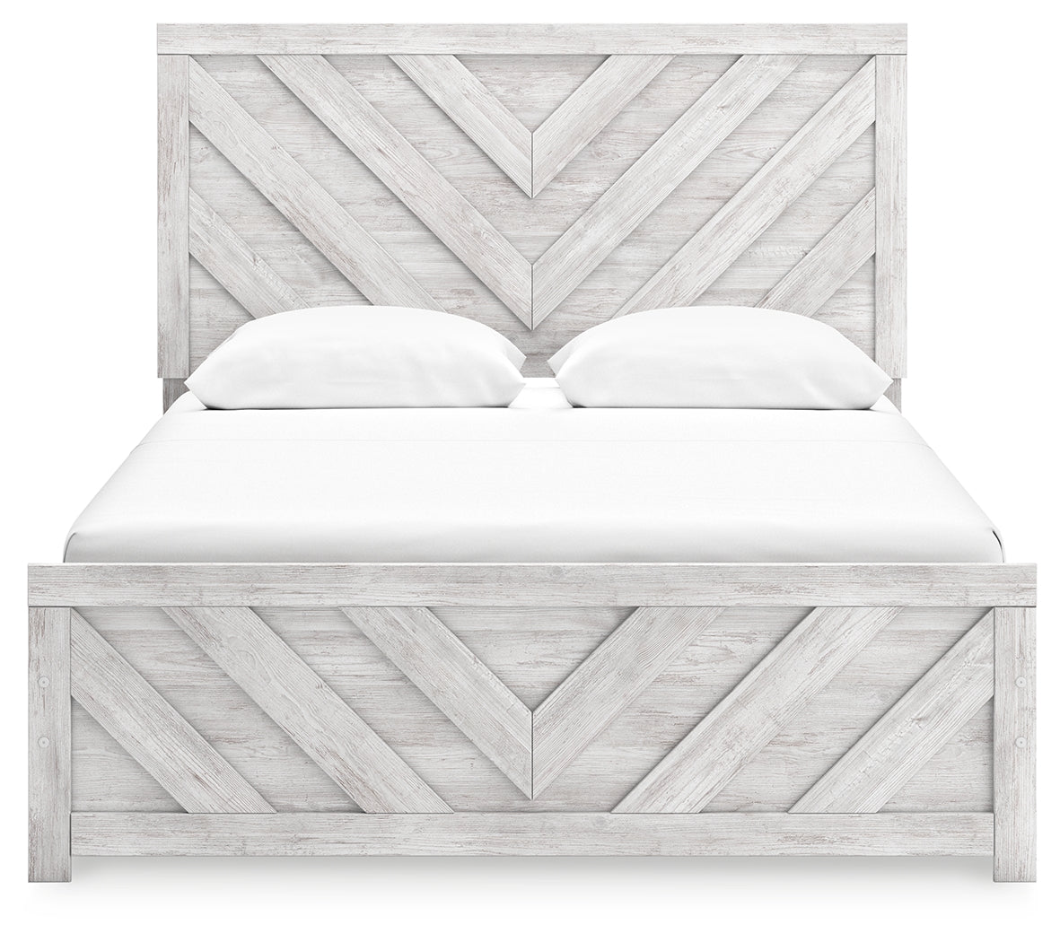 Cayboni Queen Panel Bed with Mirrored Dresser in Whitewash from Ashley Furniture - Luna Furniture