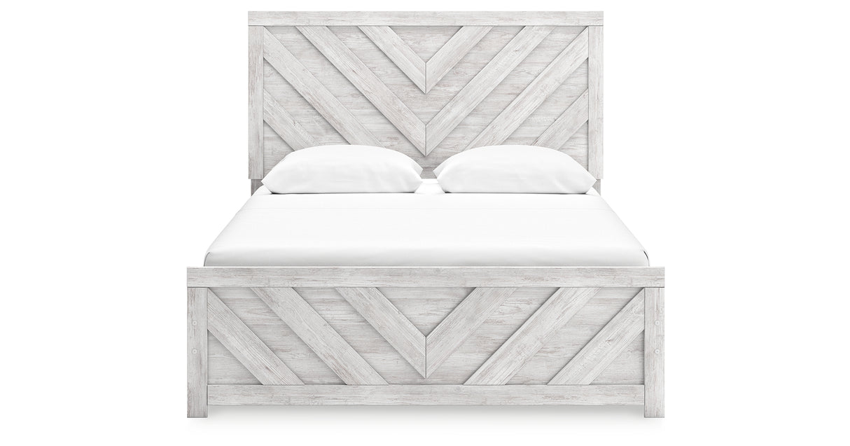 Cayboni Queen Panel Bed with 2 Nightstands in Whitewash from Ashley Furniture - Luna Furniture