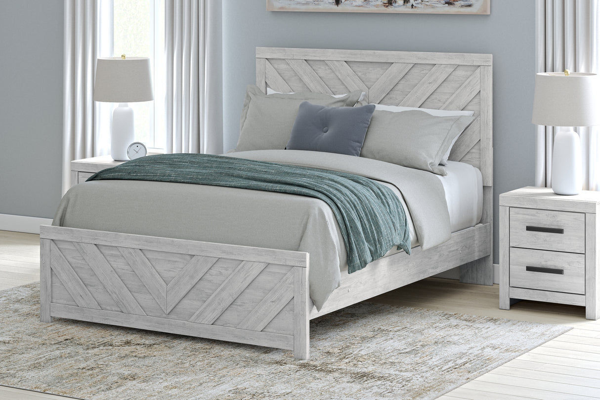 Cayboni Queen Panel Bed with 2 Nightstands in Whitewash from Ashley Furniture - Luna Furniture
