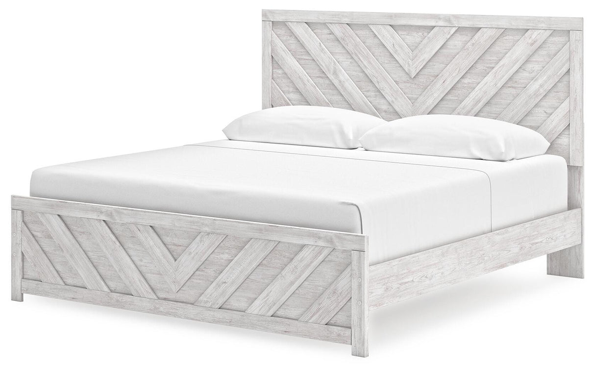 Cayboni Whitewash King Panel Bed, Dresser, Mirror and Chest from Ashley Furniture - Luna Furniture