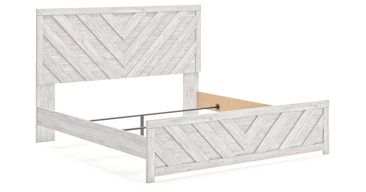 Cayboni King Panel Bed with Mirrored Dresser and 2 Nightstands in Whitewash from Ashley Furniture - Luna Furniture