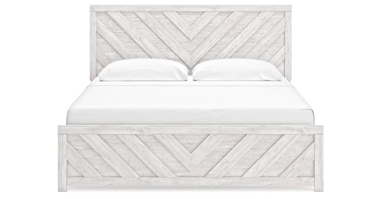 Cayboni King Panel Bed with Mirrored Dresser and 2 Nightstands in Whitewash from Ashley Furniture - Luna Furniture