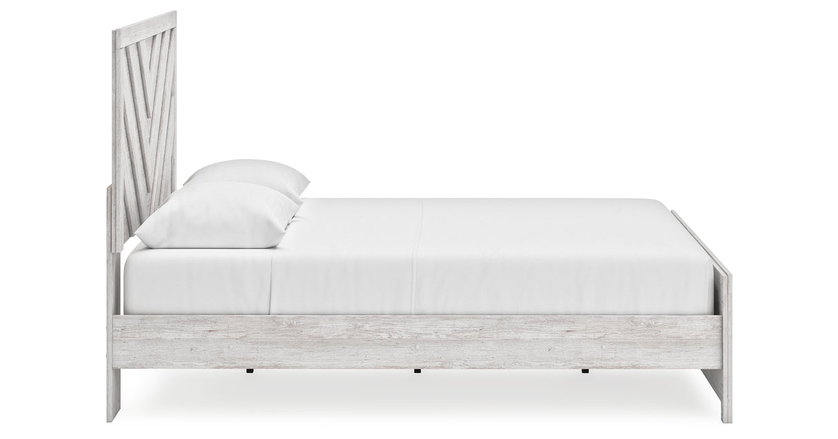 Cayboni King Panel Bed with Mirrored Dresser and Chest in Whitewash from Ashley Furniture - Luna Furniture