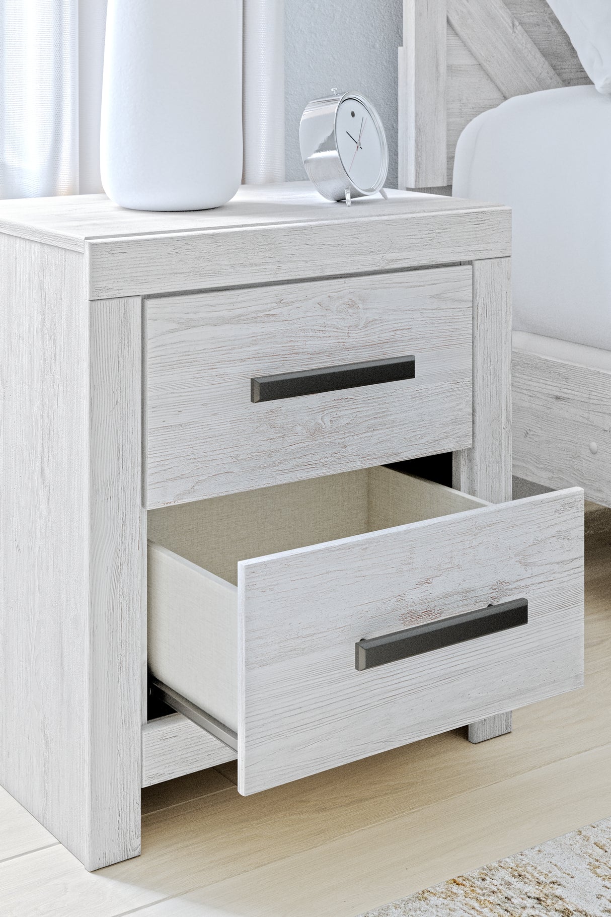 Cayboni Queen Panel Bed with 2 Nightstands in Whitewash from Ashley Furniture - Luna Furniture