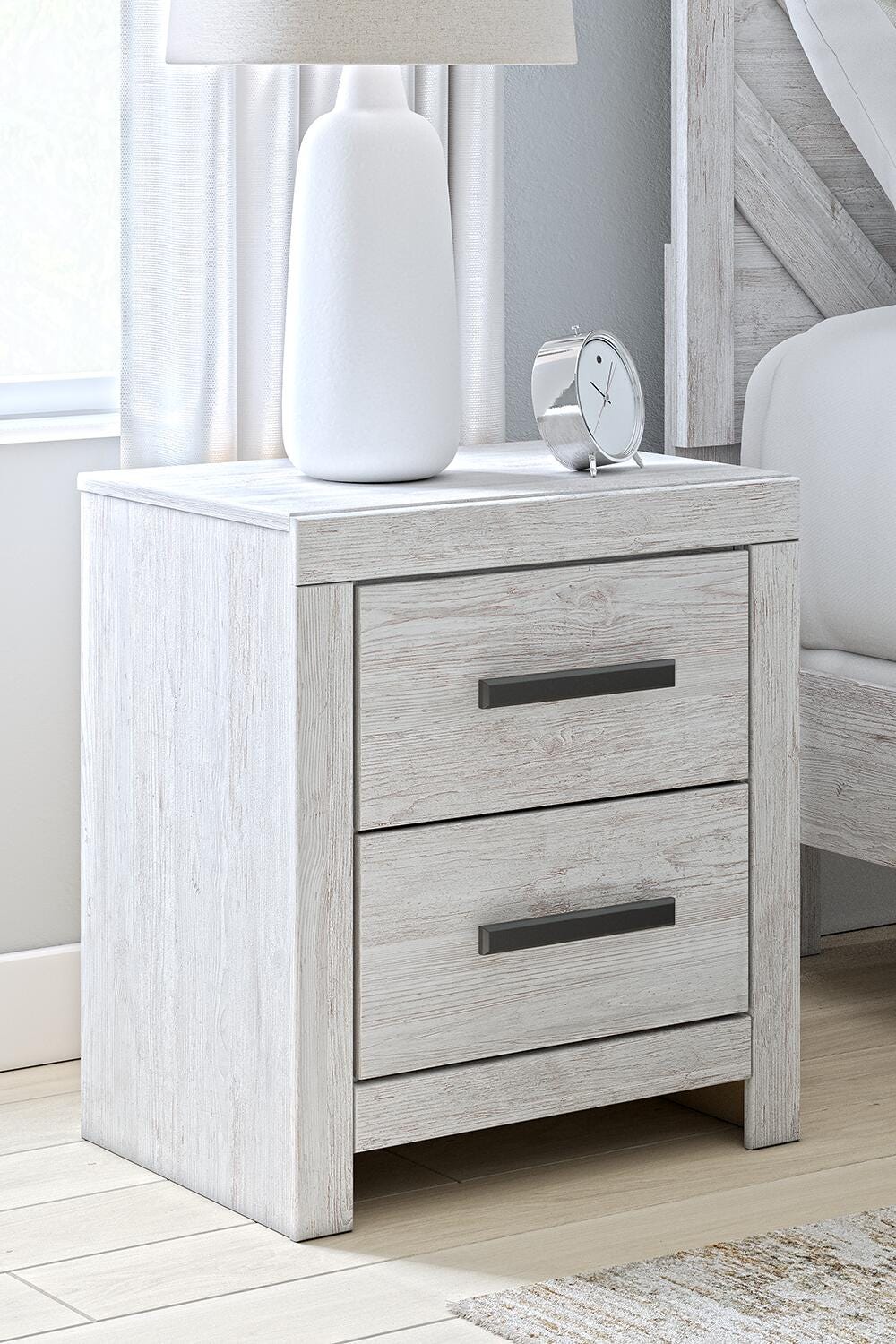 Cayboni Full Panel Bed with Mirrored Dresser in Whitewash from Ashley - Luna Furniture