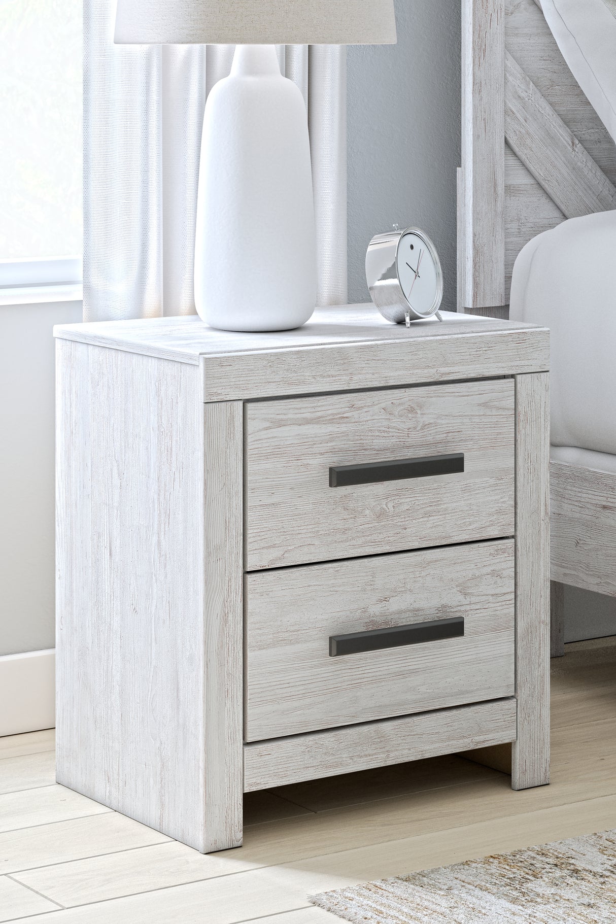Cayboni King Panel Bed with 2 Nightstands in Whitewash from Ashley Furniture - Luna Furniture