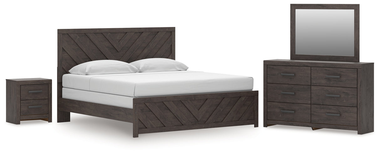 Prendonea Dark Charcoal King Panel Bed, Dresser, Mirror and Nightstand from Ashley - Luna Furniture