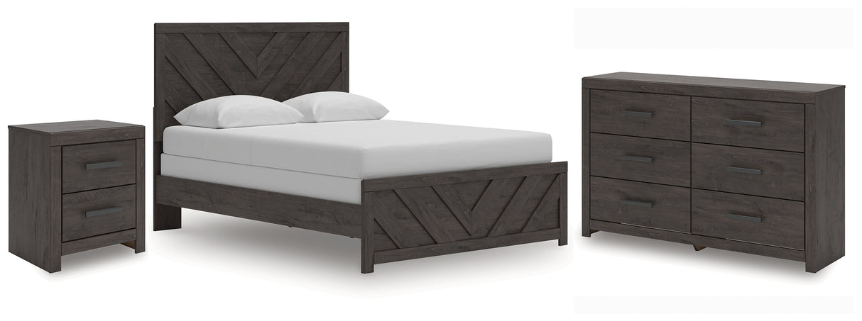 Prendonea Dark Charcoal Queen Panel Bed, Dresser and Nightstand from Ashley - Luna Furniture
