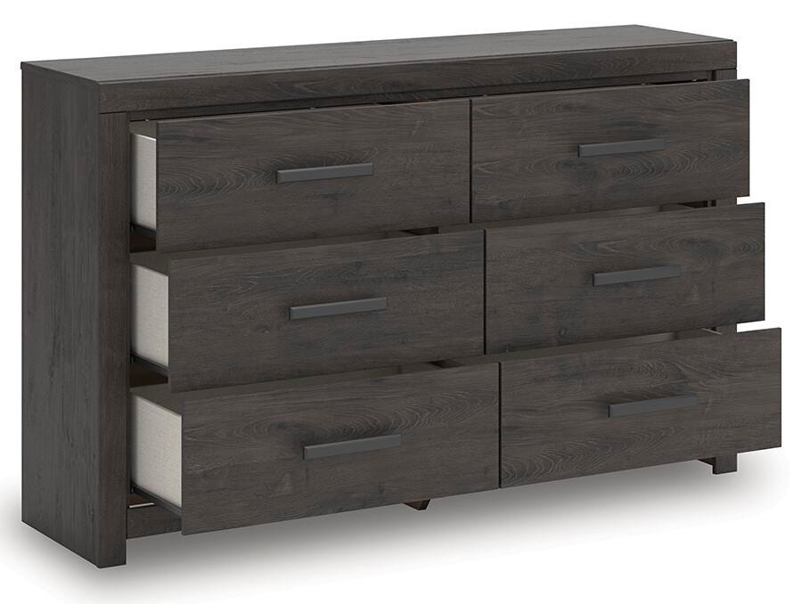 Prendonea Dark Charcoal Queen Panel Bed, Dresser and Nightstand from Ashley Furniture - Luna Furniture