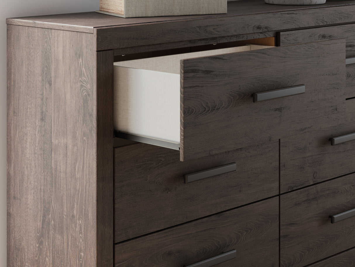 Prendonea Dark Charcoal Queen Panel Bed, Dresser and Nightstand from Ashley - Luna Furniture