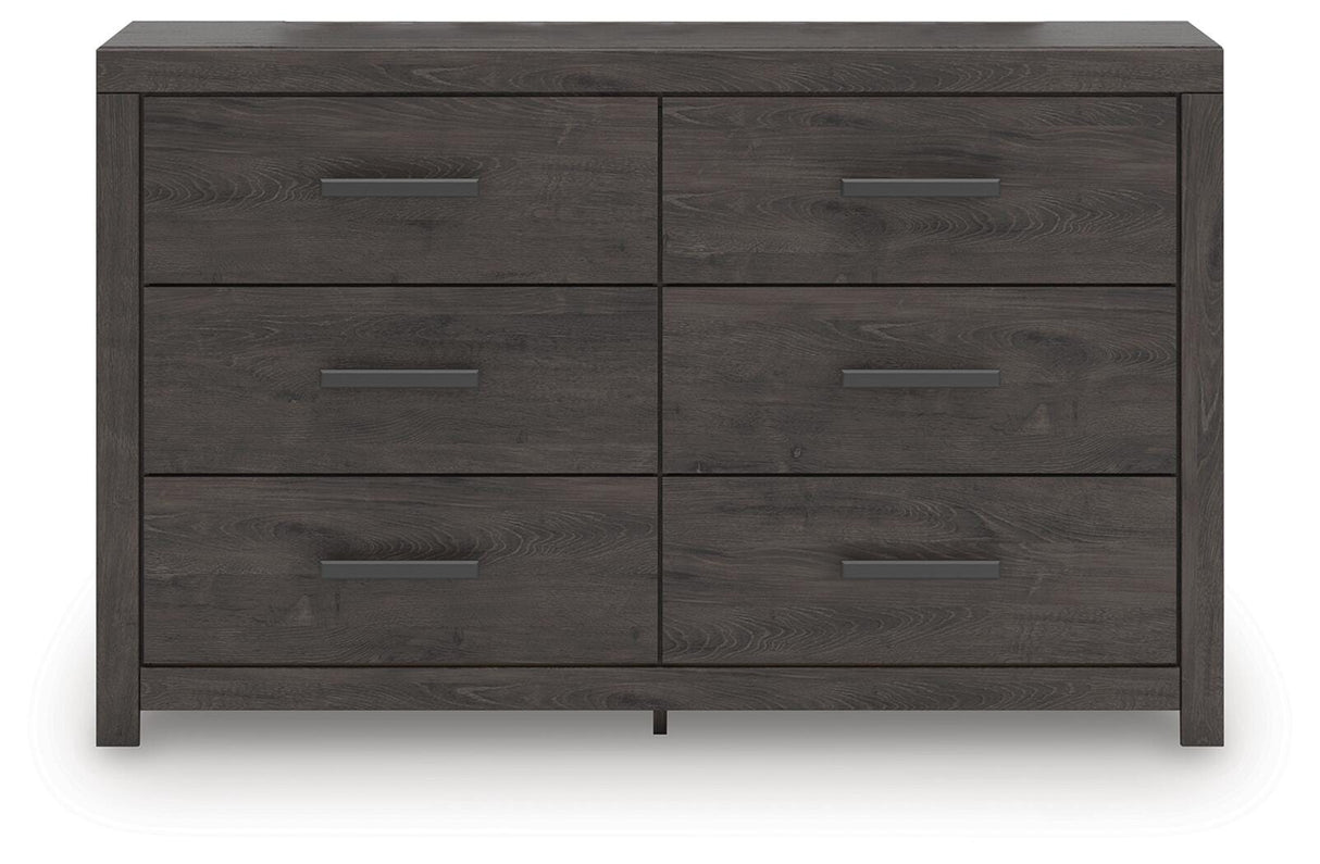 Prendonea Charcoal King Panel Bed, Dresser and Nightstand
