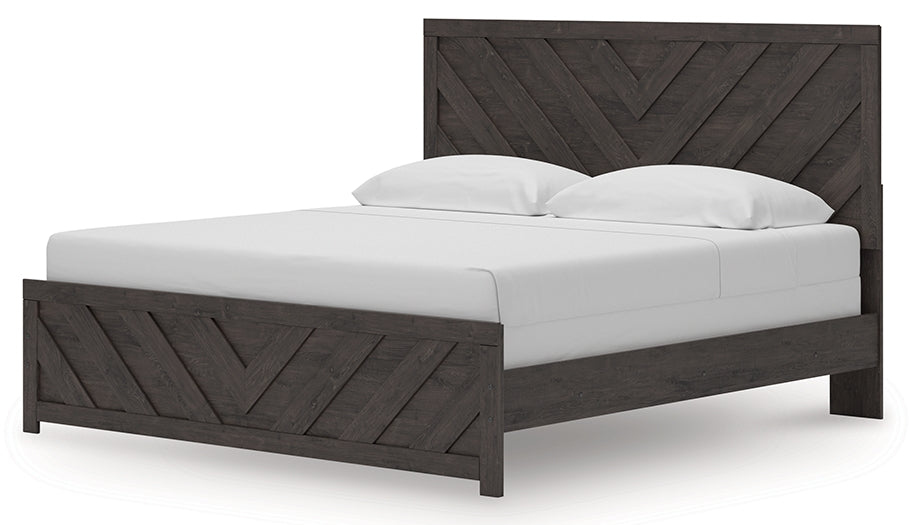 Prendonea Dark Charcoal King Panel Bed, Dresser, Mirror and Nightstand from Ashley - Luna Furniture