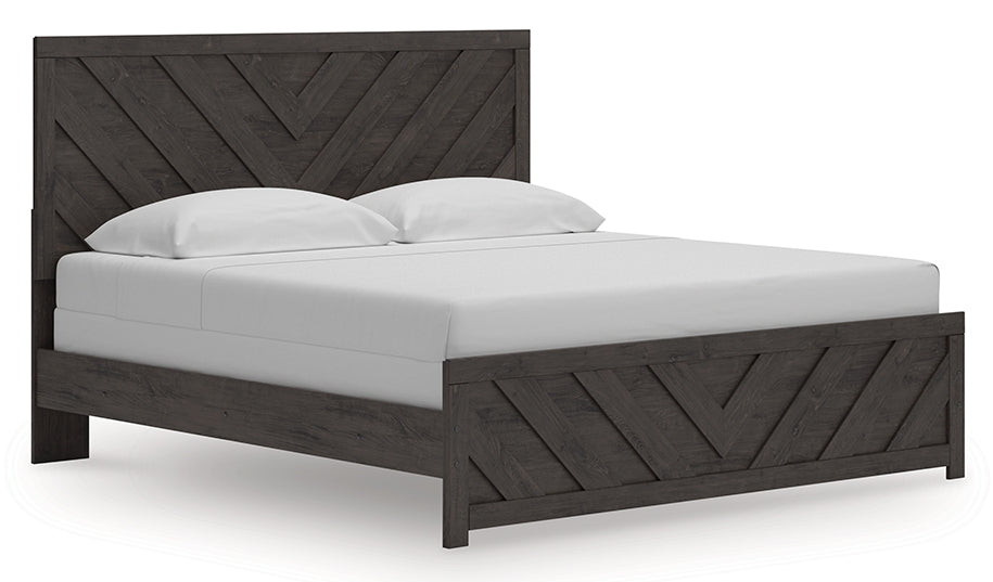 Prendonea Dark Charcoal King Panel Bed, Dresser, Mirror and Nightstand from Ashley - Luna Furniture