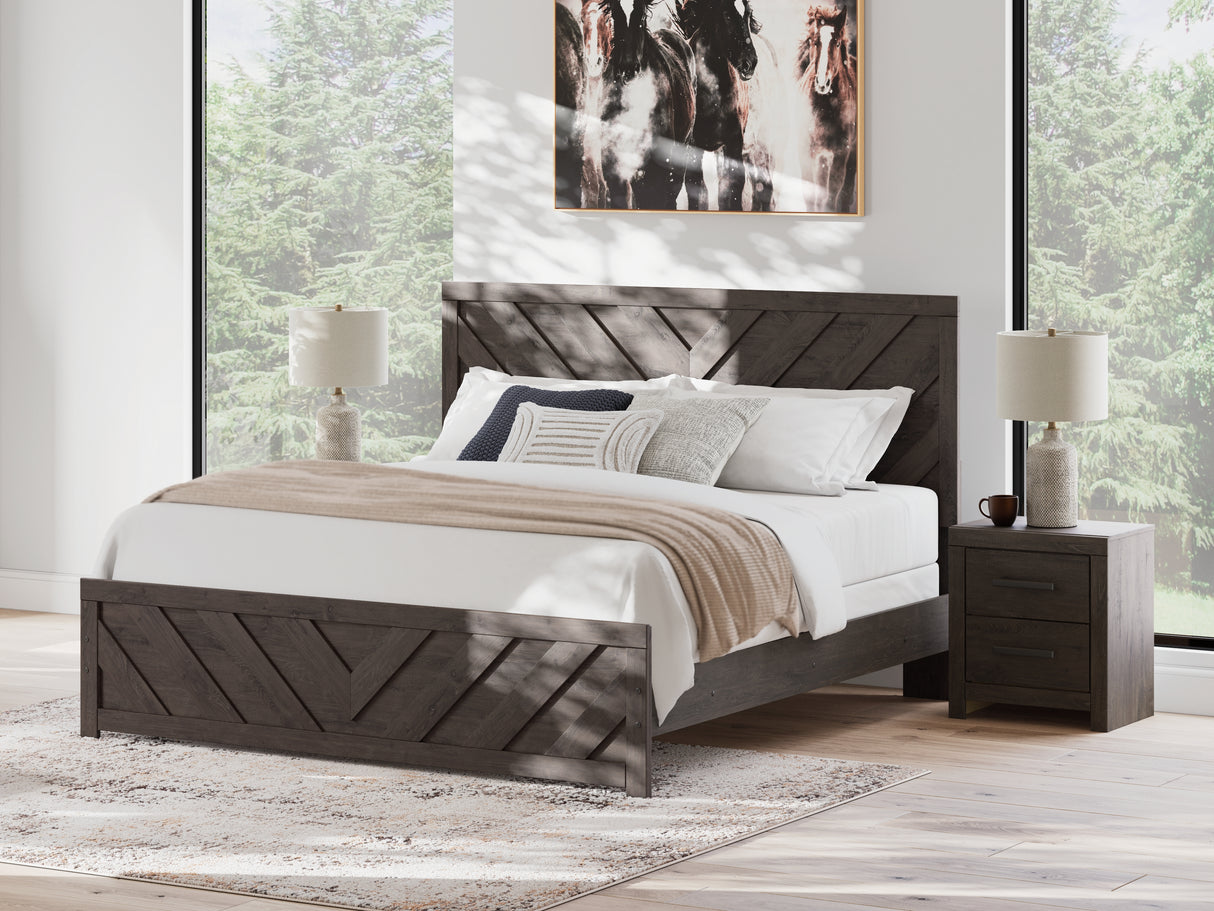 Prendonea Dark Charcoal King Panel Bed, Dresser, Mirror and Nightstand from Ashley - Luna Furniture