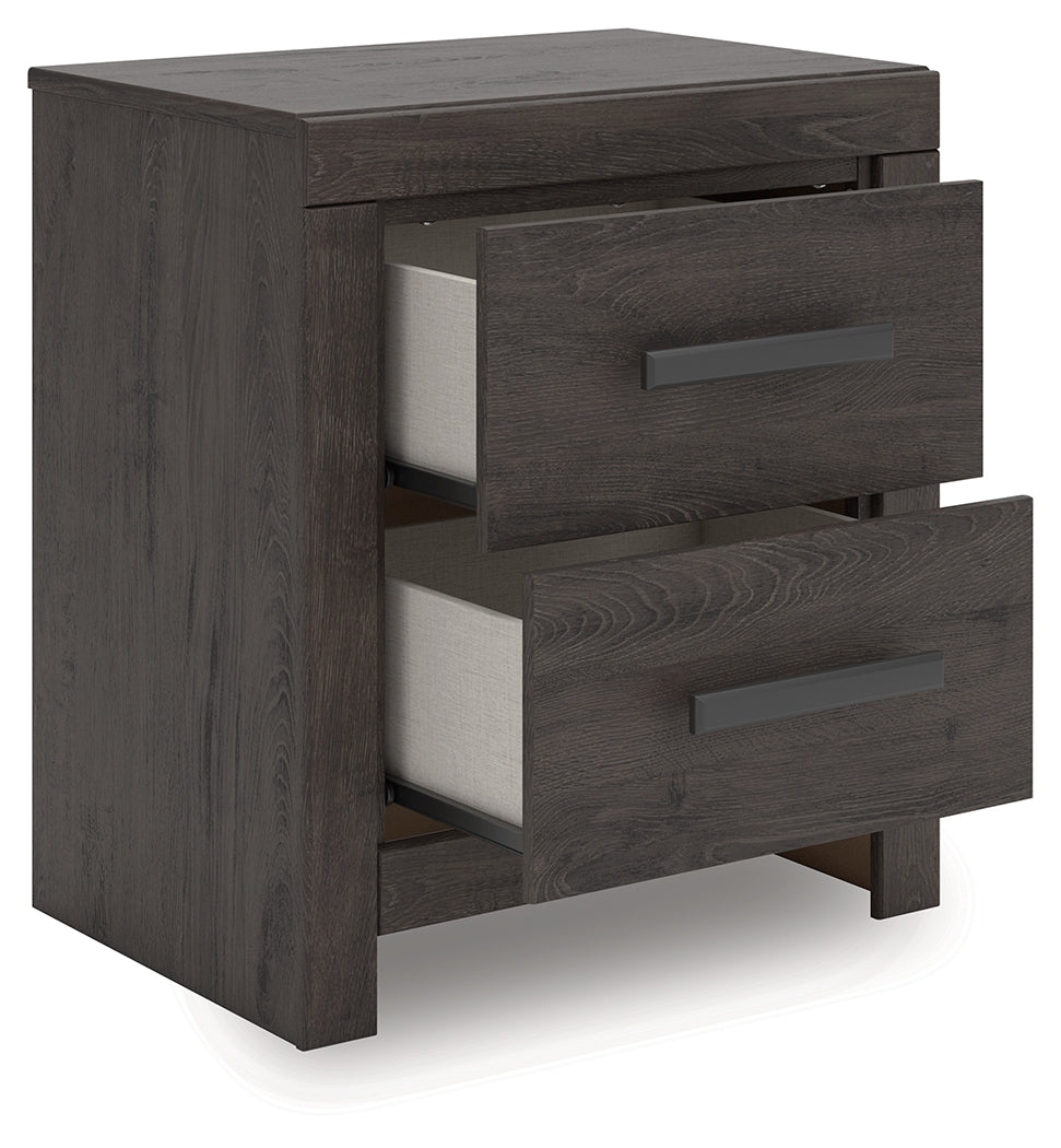 Prendonea Dark Charcoal Queen Panel Bed, Dresser, Mirror and Nightstand from Ashley - Luna Furniture