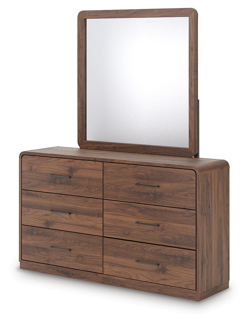 Fortlorn Walnut Brown King Panel Bed, Dresser, Mirror and Nightstand from Ashley - Luna Furniture