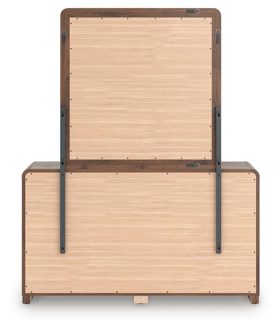 Fortlorn Walnut Brown King Panel Bed, Dresser, Mirror and Nightstand from Ashley - Luna Furniture