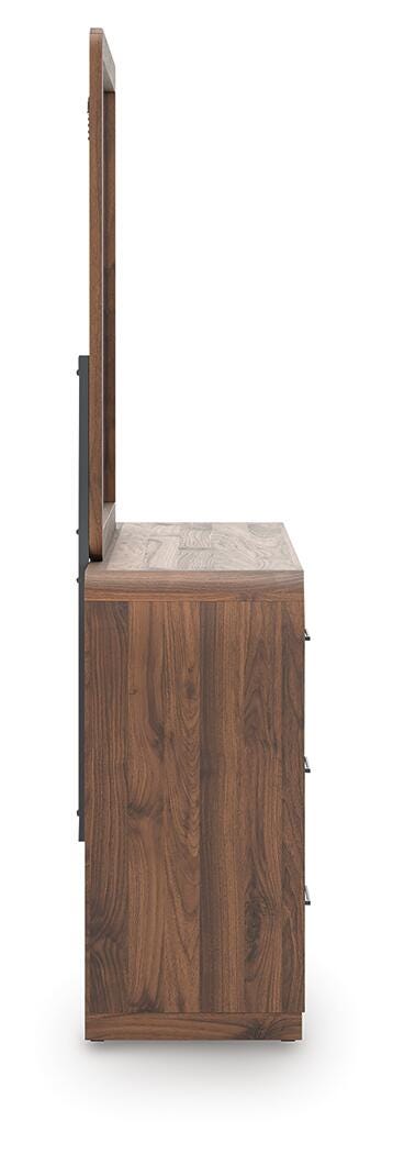 Fortlorn Walnut Brown King Panel Bed, Dresser, Mirror and Nightstand from Ashley - Luna Furniture