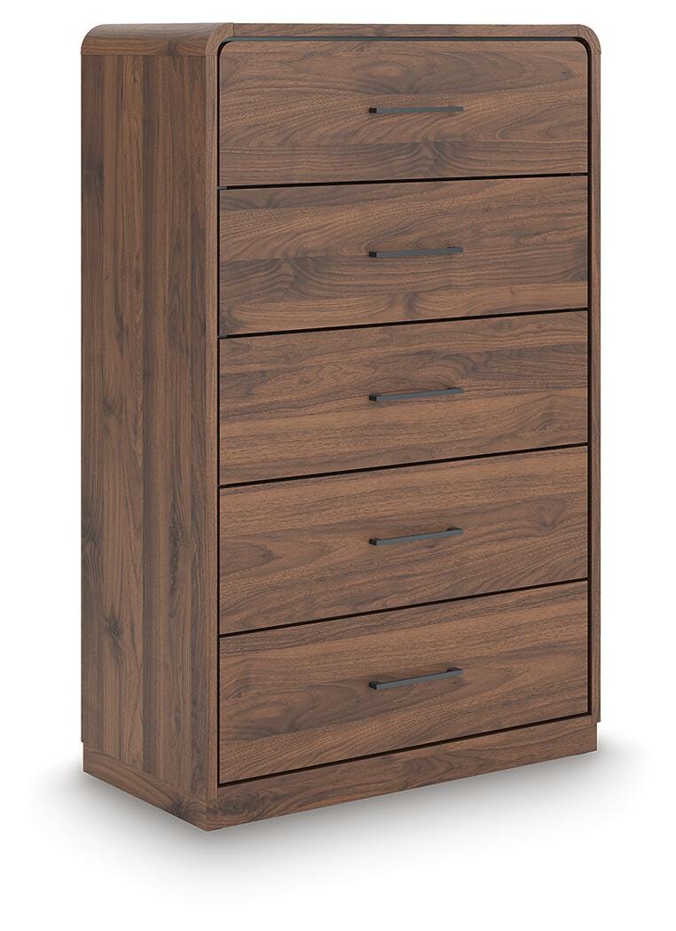 Fortlorn Walnut Brown King Panel Bed, Dresser, Mirror and Chest from Ashley - Luna Furniture